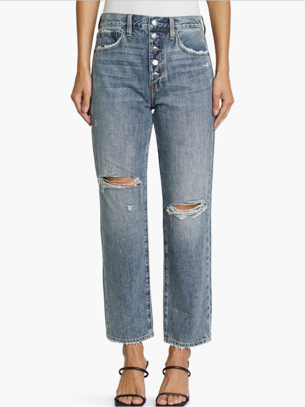 NWT Pistola Charlie High Rise Shredded Straight Leg Jeans 31